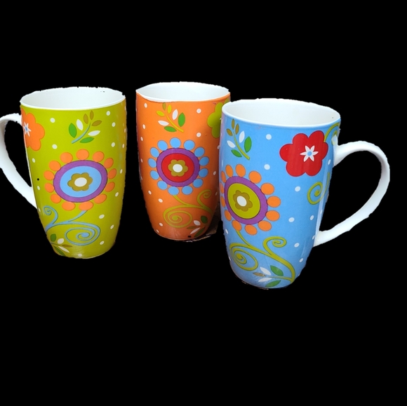 Set of Three Flower Power Mugs Cups - Picture 1 of 4